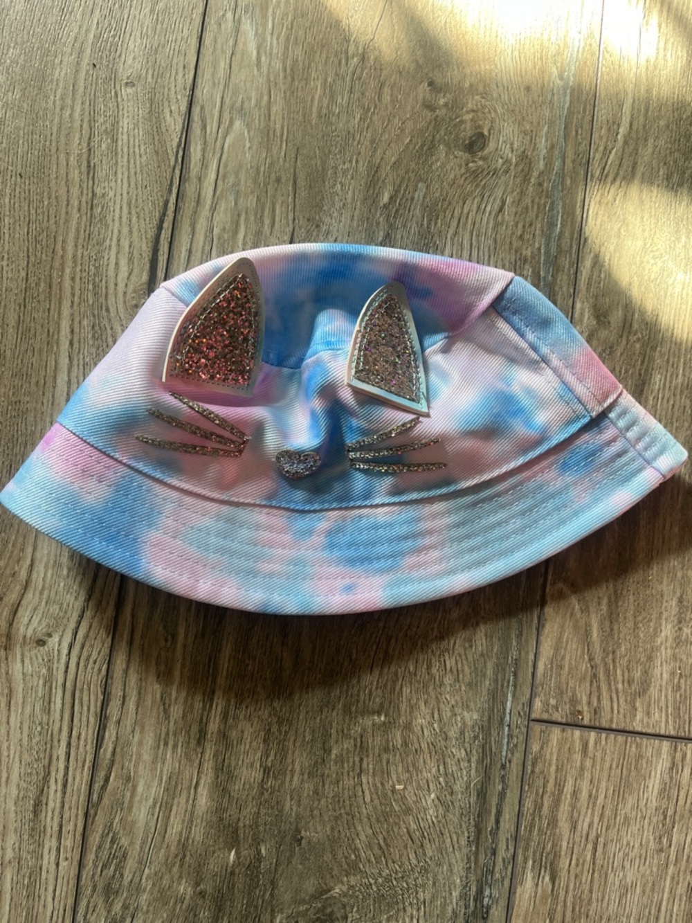 Kids Glitter Cat Ear Tie-Dye Bucket Hat - Blue & Pink